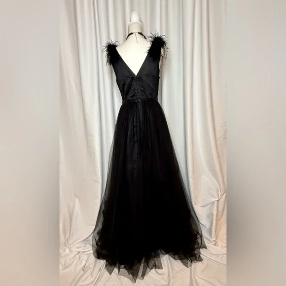Chic Black Feather-Trim Maxi Dress - Picture 3 of 6